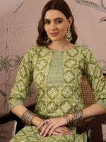 Nature-Inspired Green Printed Cotton Co-Ord Set - Modern Ethnic Comfort
