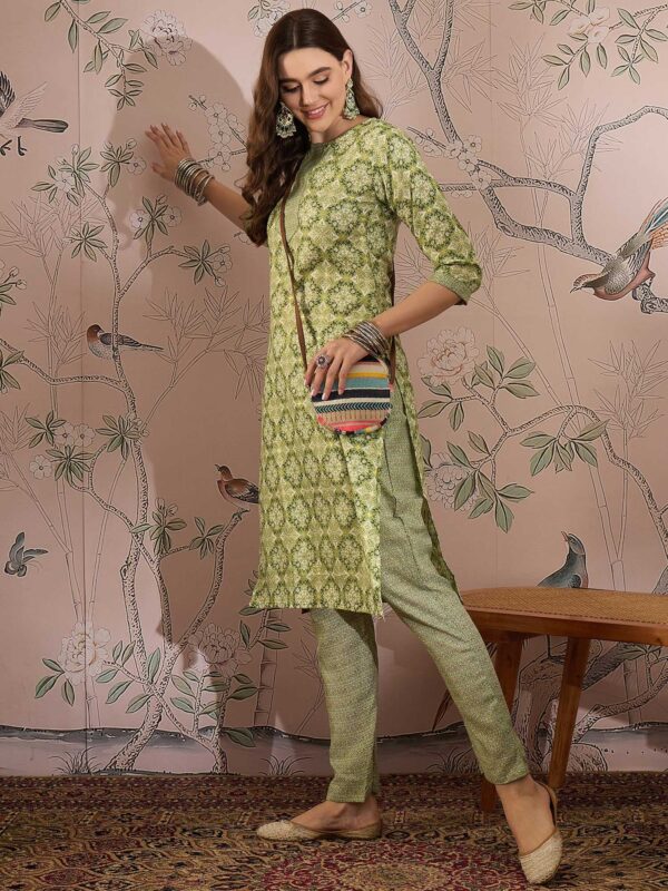 Nature-Inspired Green Printed Cotton Co-Ord Set - Modern Ethnic Comfort