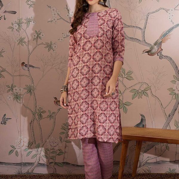 Feminine Pink Printed Cotton Co-Ord Set - Modern Ethnic Comfort