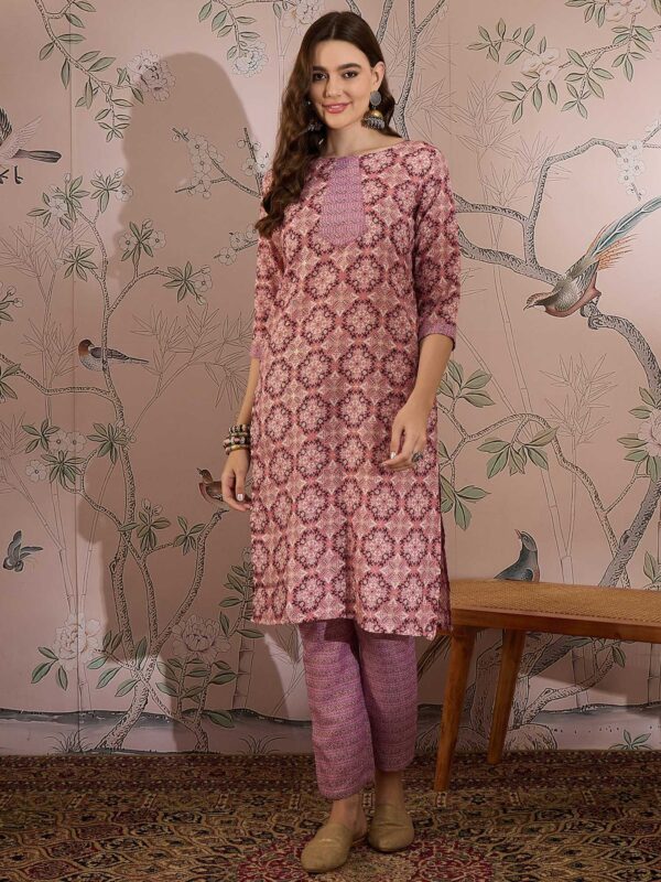 Feminine Pink Printed Cotton Co-Ord Set - Modern Ethnic Comfort