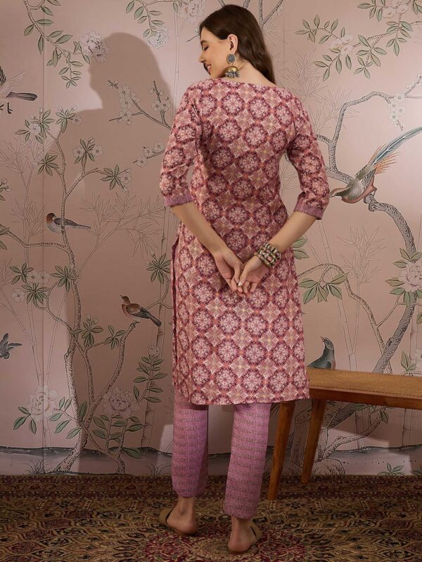 Feminine Pink Printed Cotton Co-Ord Set - Modern Ethnic Comfort