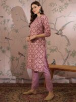 Feminine Pink Printed Cotton Co-Ord Set - Modern Ethnic Comfort