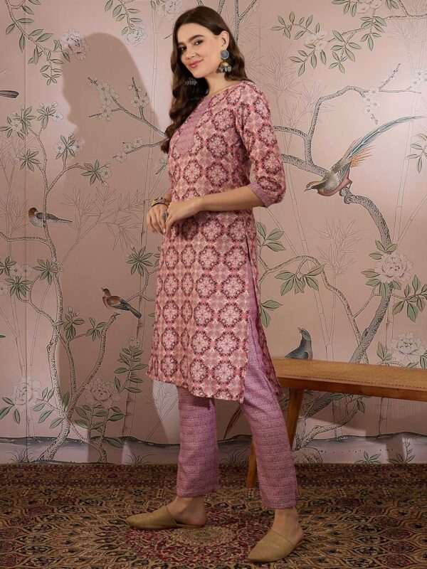 Feminine Pink Printed Cotton Co-Ord Set - Modern Ethnic Comfort