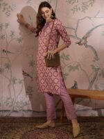 Feminine Pink Printed Cotton Co-Ord Set - Modern Ethnic Comfort