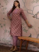 Feminine Pink Printed Cotton Co-Ord Set - Modern Ethnic Comfort