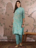 Serene Blue Printed Cotton Co-Ord Set - Contemporary Ethnic Comfort