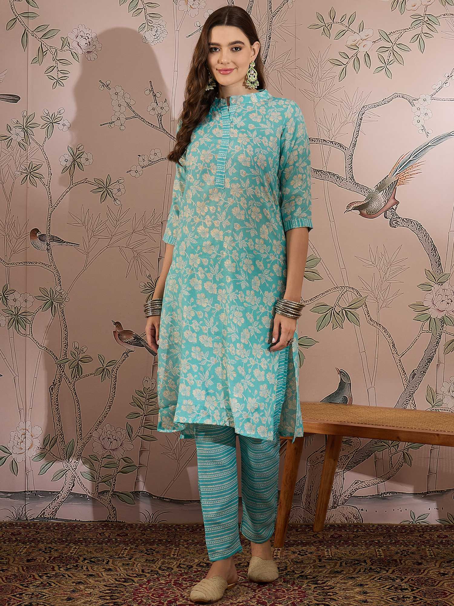 Serene Blue Printed Cotton Co-Ord Set - Contemporary Ethnic Comfort