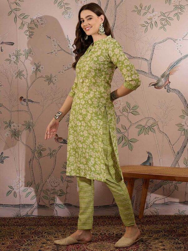 Nature-Inspired Green Printed Cotton Co-Ord Set - Modern Ethnic Comfort