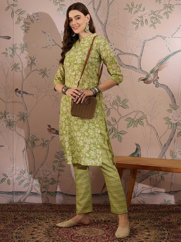 Nature-Inspired Green Printed Cotton Co-Ord Set - Modern Ethnic Comfort