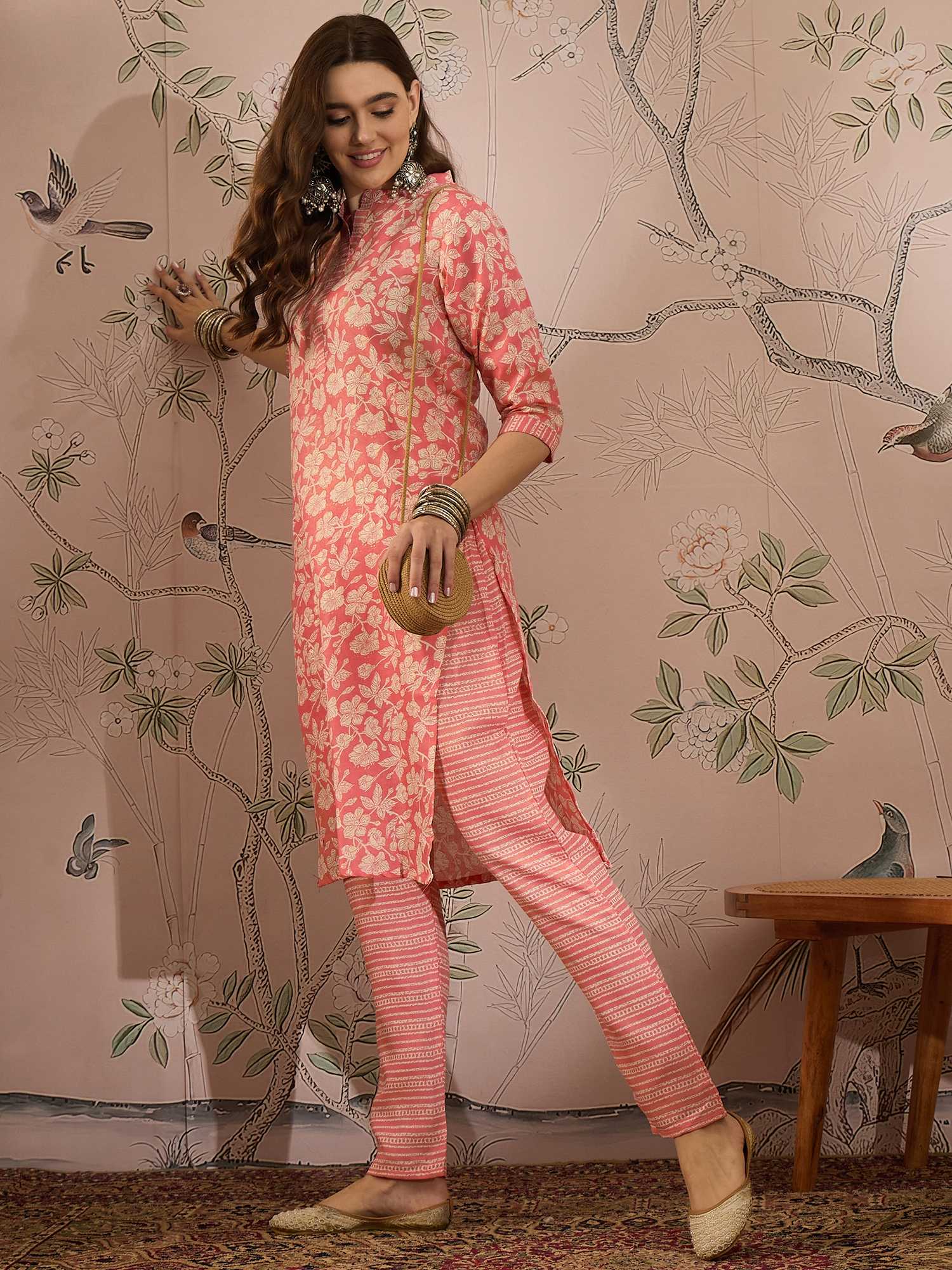 Nature's Elegance: Green Printed Cotton Co-Ord Set