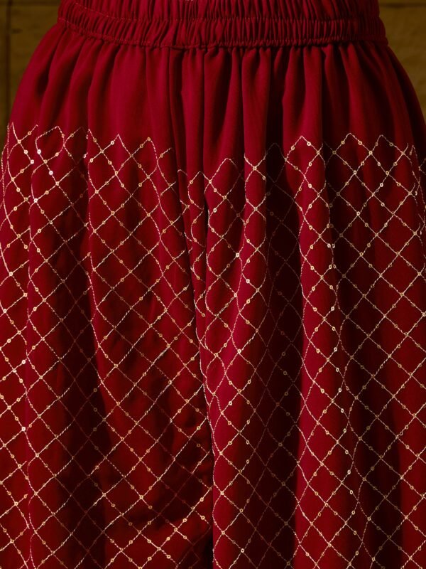 Elegant Maroon Embroidered Straight Kurta Palazzo Set with V Neck & Dupatta