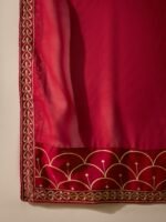 Elegant Maroon Embroidered Straight Kurta Palazzo Set with V Neck & Dupatta