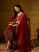 Elegant Maroon Embroidered Straight Kurta Palazzo Set with V Neck & Dupatta