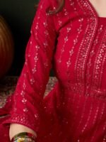 Elegant Pink Embroidered Anarkali Gown with V Neck & Lace Dupatta