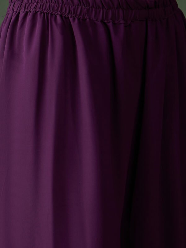 Elegant Purple Embroidered Straight Kurta Sharara Set with Round Neck & Bell Sleeves