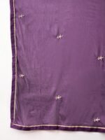 Elegant Purple Embroidered Straight Kurta Sharara Set with Round Neck & Bell Sleeves