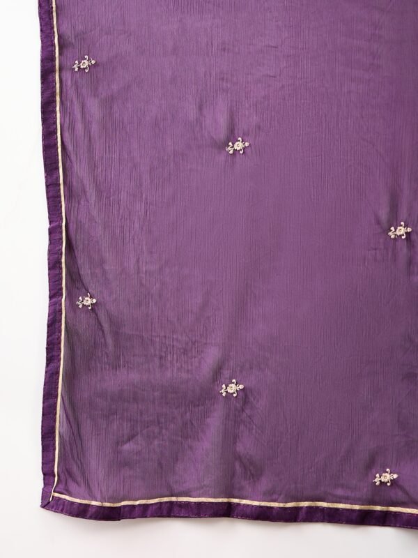 Elegant Purple Embroidered Straight Kurta Sharara Set with Round Neck & Bell Sleeves