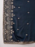 Embroidered Faux Georgette Kurta Sharara Set with Dupatta - Rama Green Ethnic Wear