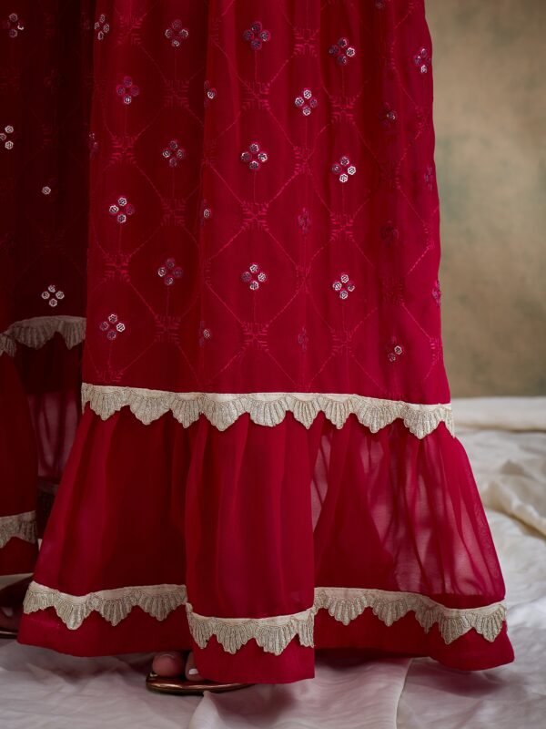 Elegant Pink Embroidered Straight Kurta Sharara Set with Round Neck & Regular Sleeves