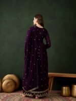 Regal Purple Embroidered Nayra Cut Kurta Palazzo Set with Round Neck & Full Length Kurta