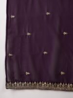 Regal Purple Embroidered Nayra Cut Kurta Palazzo Set with Round Neck & Full Length Kurta