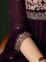 Regal Purple Embroidered Nayra Cut Kurta Palazzo Set with Round Neck & Full Length Kurta
