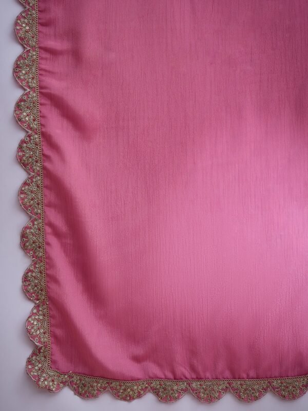 Charming Pink Embroidered Flared Top Kurta Sharara Set with Round Neck & Regular Sleeves