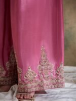 Charming Pink Embroidered Flared Top Kurta Sharara Set with Round Neck & Regular Sleeves