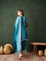Elegant Blue Embroidered Flared Top Kurta Sharara Set with Round Neck & Regular Sleeves