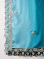 Elegant Blue Embroidered Flared Top Kurta Sharara Set with Round Neck & Regular Sleeves