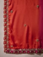Elegant Orange Embroidered Flared Top Kurta Sharara Set with Round Neck & Regular Sleeves