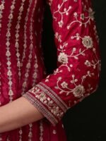 Elegant Pink Embroidered Flared Top Kurta Sharara Set with Round Neck & Regular Sleeves