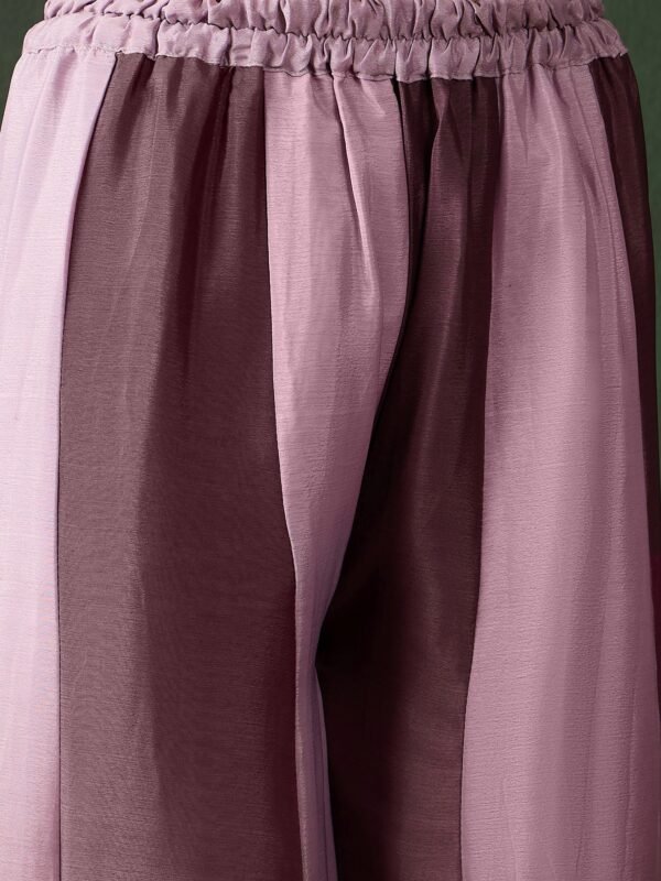 Elegant Purple Embroidered Flared Top Kurta Sharara Set with Round Neck & Regular Sleeves