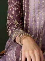 Elegant Purple Embroidered Flared Top Kurta Sharara Set with Round Neck & Regular Sleeves
