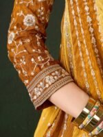 Elegant Yellow Embroidered Flared Top Kurta Sharara Set with Round Neck & Regular Sleeves