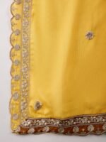 Elegant Yellow Embroidered Flared Top Kurta Sharara Set with Round Neck & Regular Sleeves
