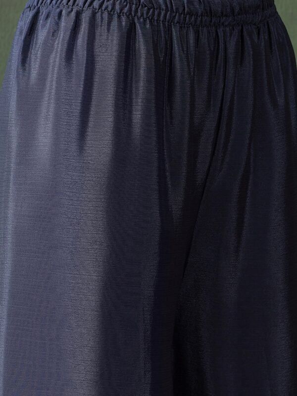 Elegant Blue Embroidered Flared Top Kurta Palazzo Set with Round Neck & Regular Sleeves