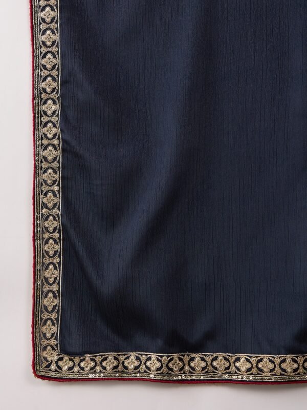 Elegant Blue Embroidered Flared Top Kurta Palazzo Set with Round Neck & Regular Sleeves
