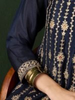 Elegant Blue Embroidered Flared Top Kurta Palazzo Set with Round Neck & Regular Sleeves