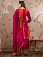 Elegant Pink Embroidered Flared Top Kurta Palazzo Set with Round Neck & Regular Sleeves