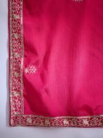 Pink Chinon Embroidered Kurta Palazzo Set with Round Neck Flared Top & Dupatta for Women