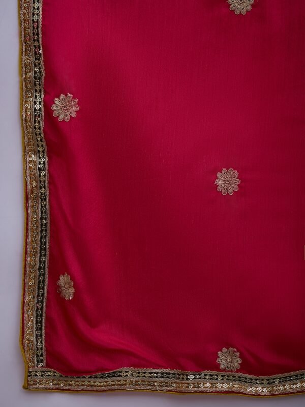 Yellow Embroidered Kurta Palazzo Set with Round Neck Flared Chinon Top & Dupatta