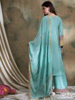 Firozi Embroidered Straight Kurta Palazzo Set with Dupatta – Chinon