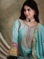 Firozi Embroidered Straight Kurta Palazzo Set with Dupatta – Chinon