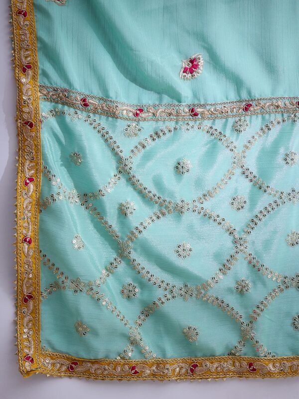 Firozi Embroidered Straight Kurta Palazzo Set with Dupatta – Chinon