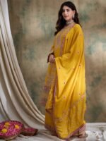 Yellow Embroidered Straight Kurta Palazzo Set with Dupatta – Chinon