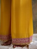 Yellow Embroidered Straight Kurta Palazzo Set with Dupatta – Chinon