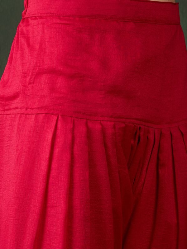 Maroon Embroidered Flared Kurta Patiala Set with Dupatta – Vichitra Silk