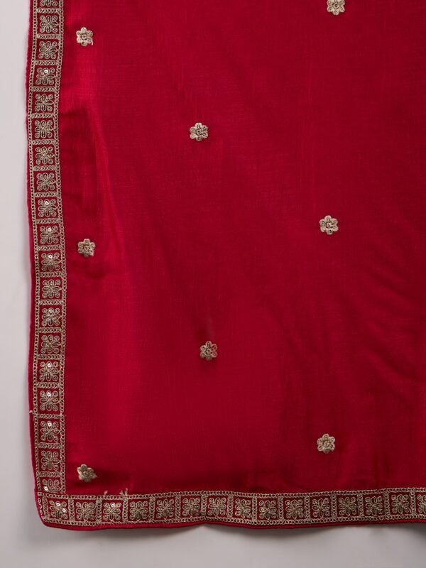 Maroon Embroidered Flared Kurta Patiala Set with Dupatta – Vichitra Silk
