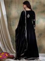 Black Embroidered Anarkali Gown Dress with Dupatta – Faux Georgette